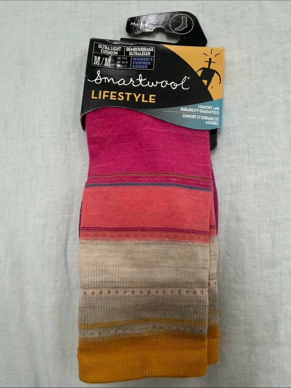 Smartwool Striped Crew Socks - Pink, Coral, Cream, Yellow